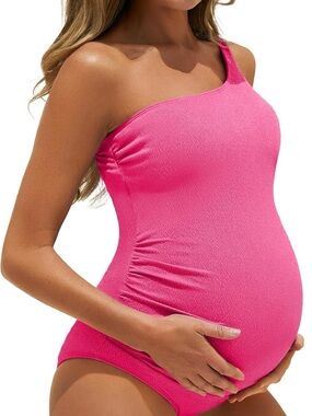 One-Shoulder Maternity Swimsuit - Hot Pink